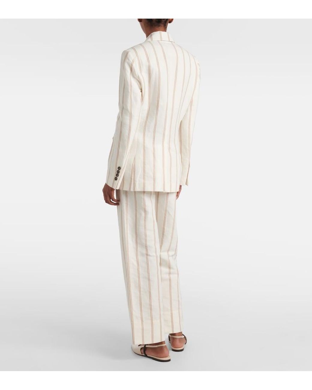 Brunello Cucinelli Natural Striped Linen And Cotton Blazer