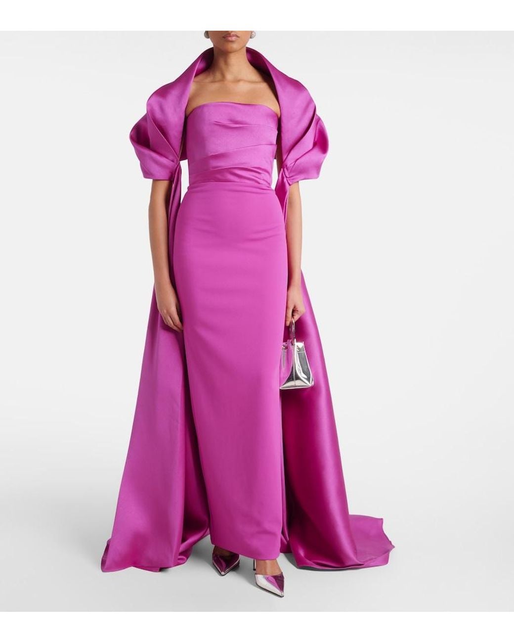 Solace London Purple Vera Caped Satin Gown