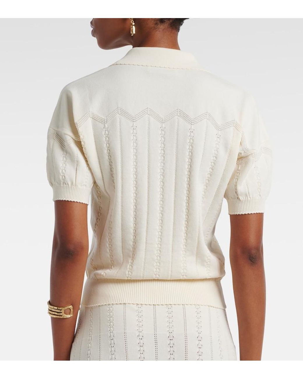 Faithfull The Brand White Acme Pointelle Cotton-Blend Polo Shirt
