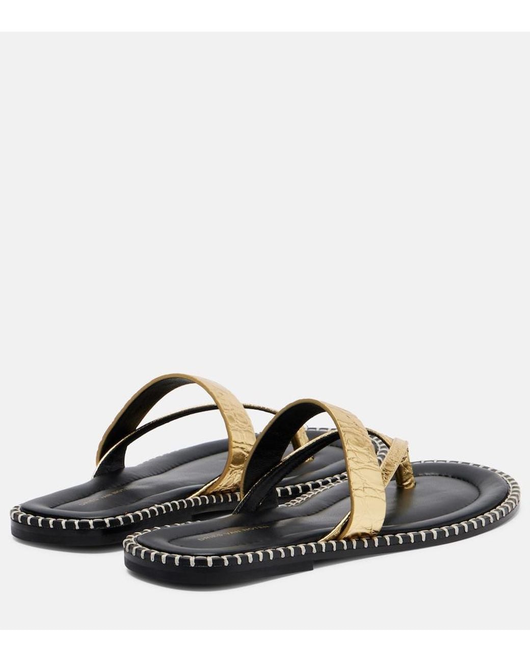 Dries Van Noten Black Croc-Effect Leather Thong Sandals