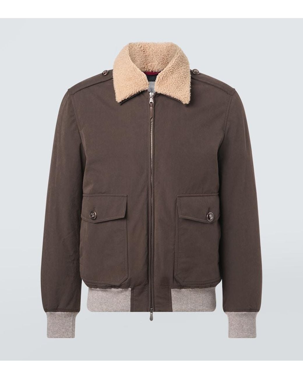 Brunello Cucinelli Brown Shearling-Trimmed Blouson Jacket for men