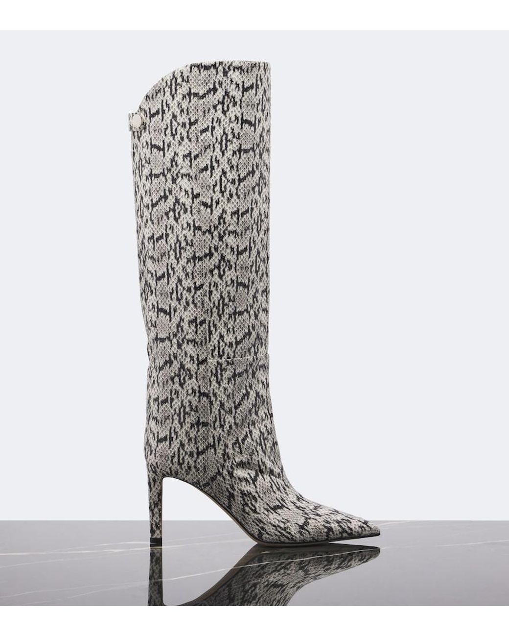 Jimmy Choo White Alizze Snake-Effect Leather Knee-High Boots