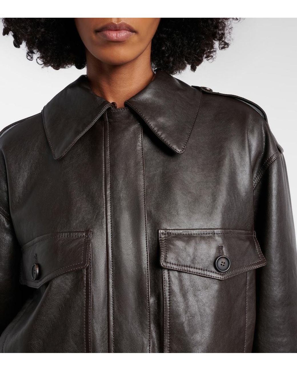 Brunello Cucinelli Black Shearling-Trimmed Leather Bomber Jacket