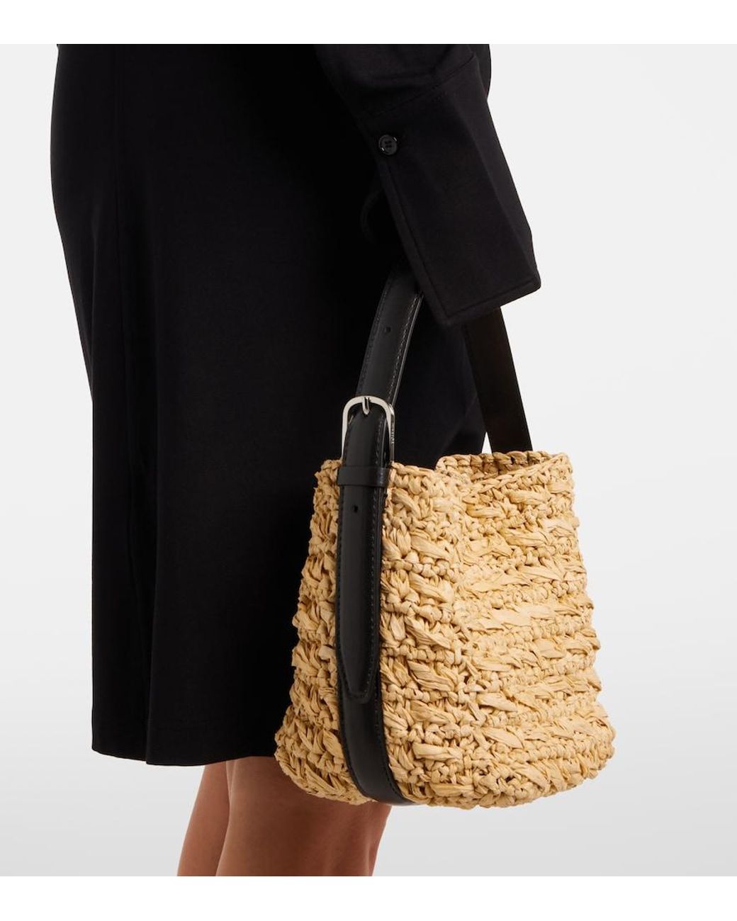 Totême Metallic Belted Small Raffia Top-Handle Bag