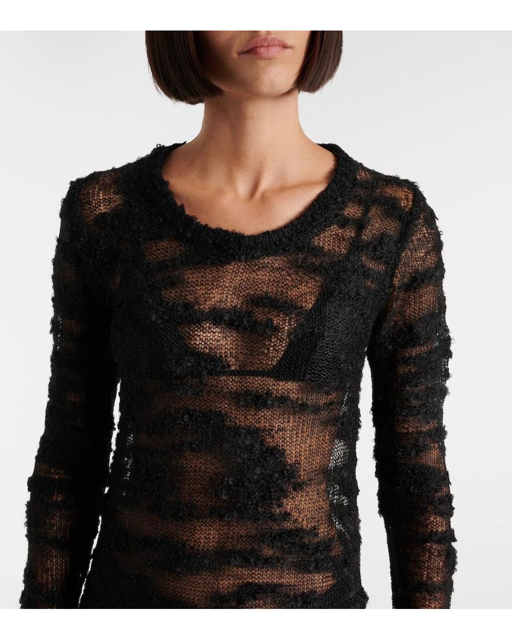 Ganni Black Sheer Boucle Maxi Dress