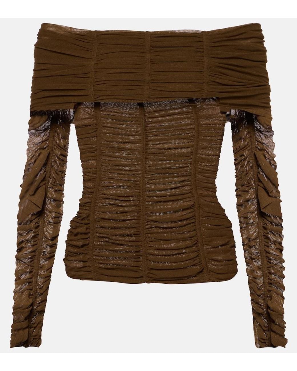 The Attico Brown Ruched Off-Shoulder Jersey Top