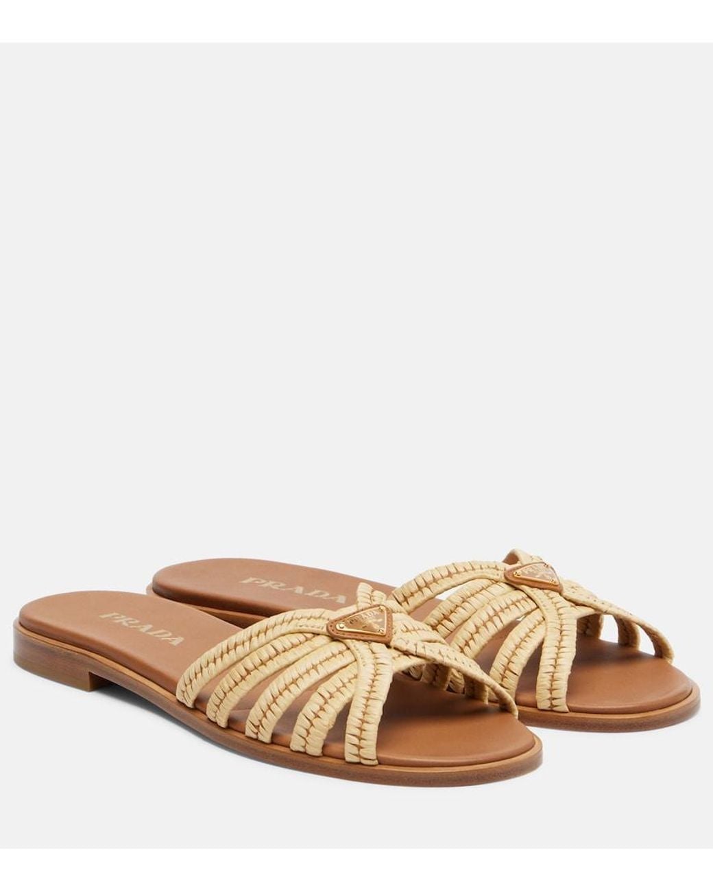 Prada Brown Crochet Raffia-Effect Slides