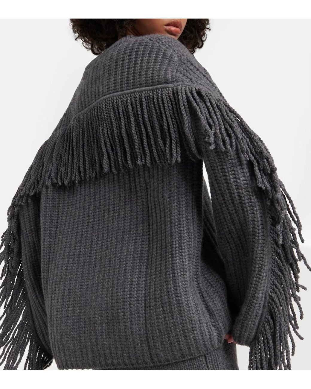 Lisa Yang Gray Hilma Fringed Cashmere Sweater