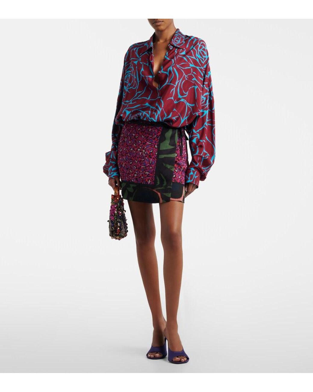 Dries Van Noten Purple Printed Wrap Skirt