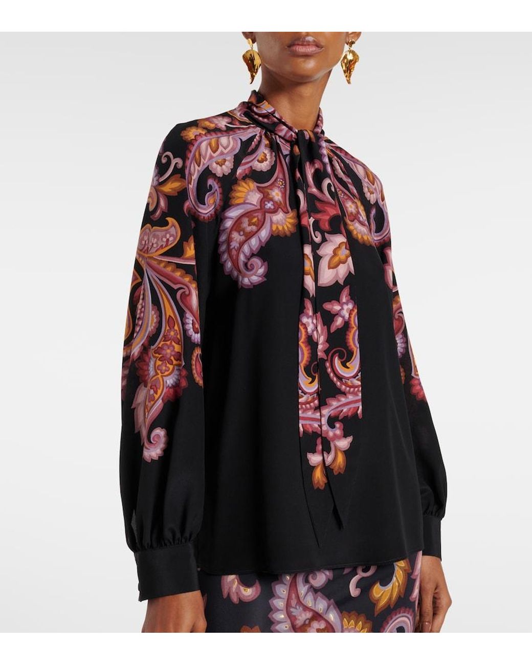 Etro Black Printed Crepe De Chine Blouse