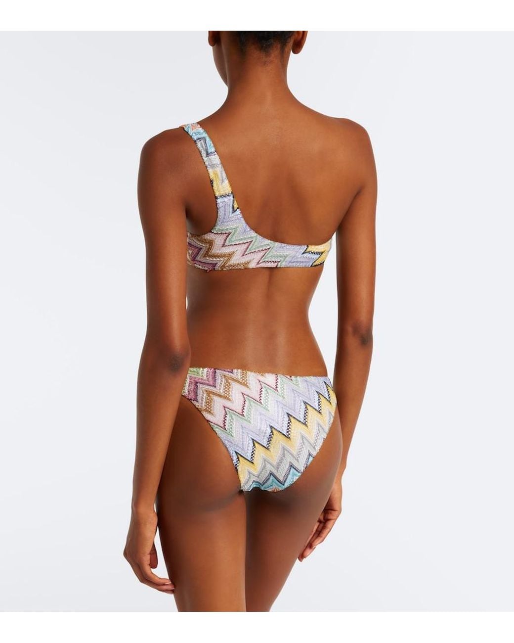 Missoni White Zigzag One-Shoulder Lame Bikini