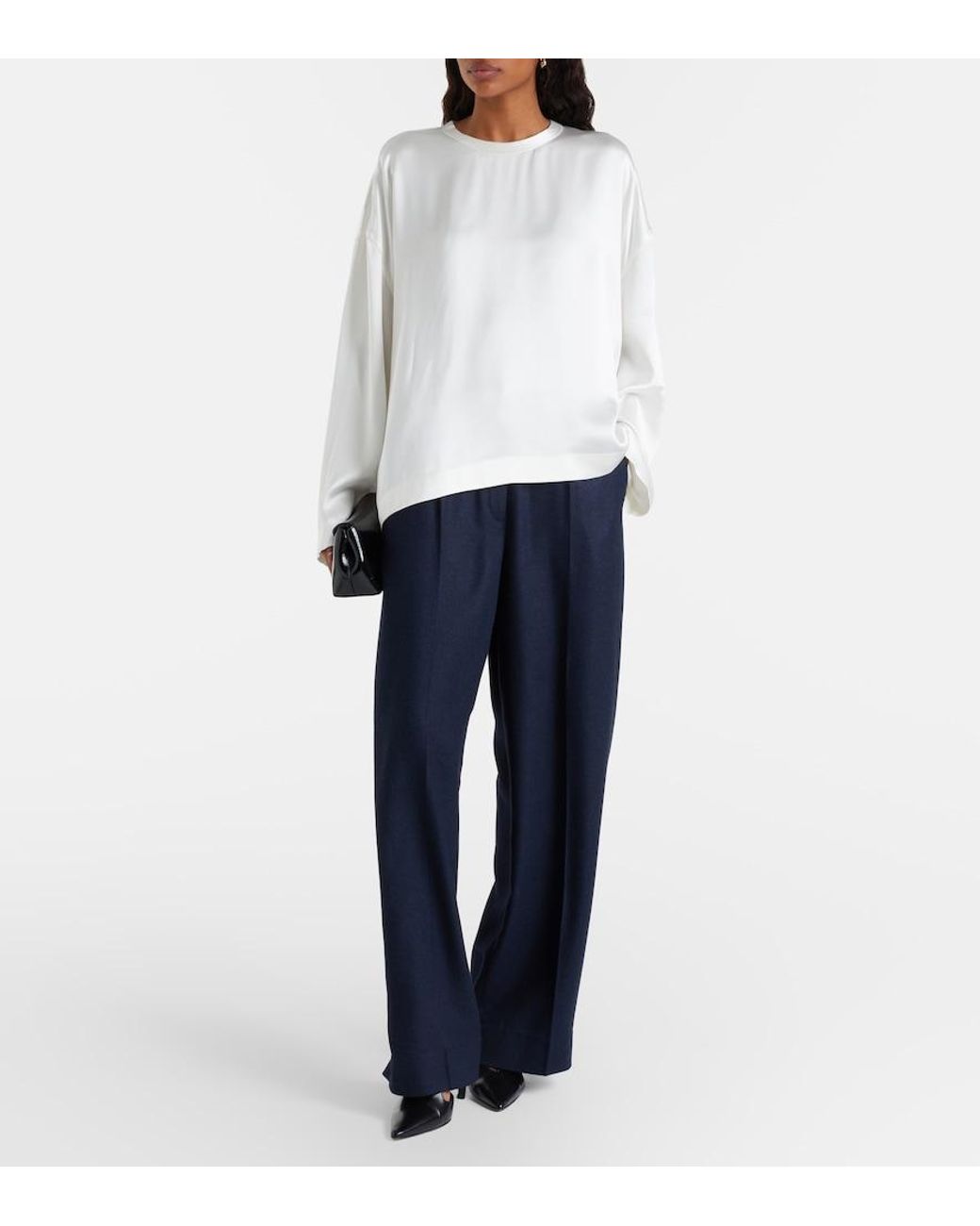 Totême  Blue Flannel Wide-Leg Pants