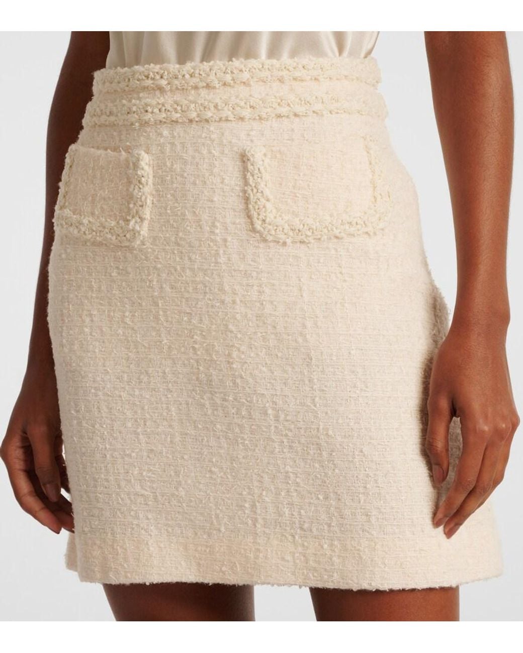 Giambattista Valli White High-Rise Wool-Blend Tweed Miniskirt