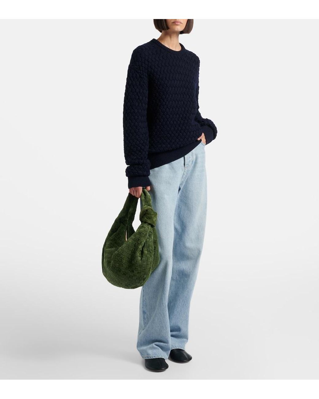 Bottega Veneta Blue Intrecciato Wool Sweater