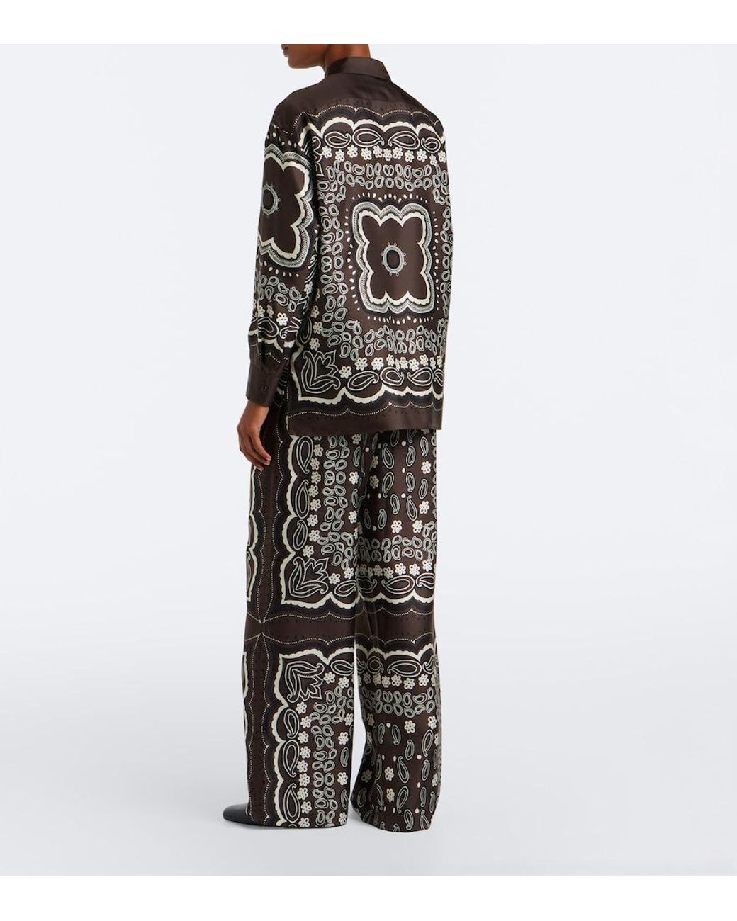 Nili Lotan Black Morgan Printed Silk Twill Wide-Leg Pants