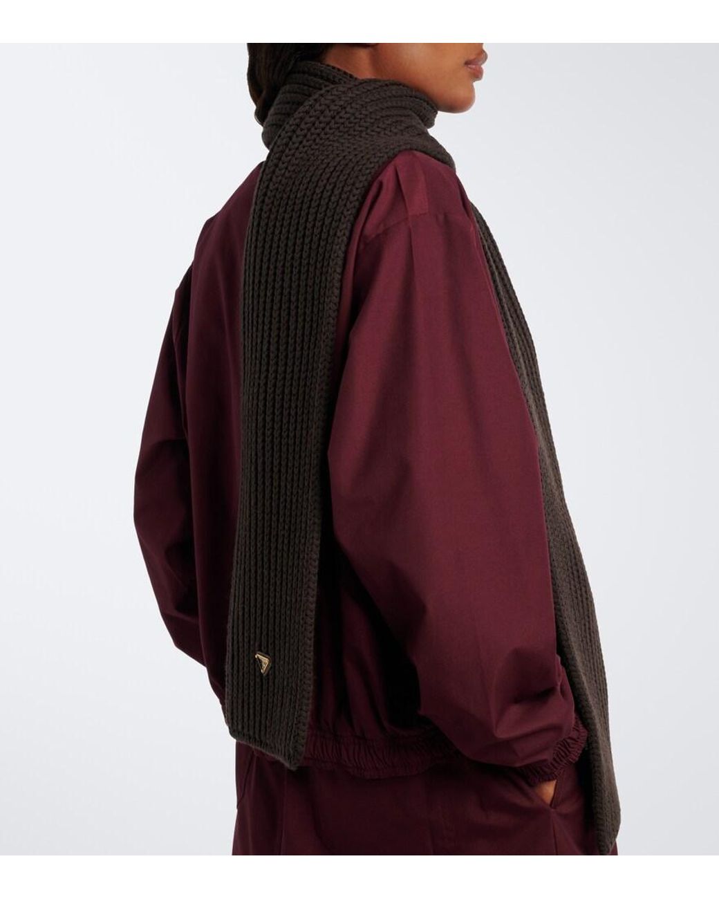 Prada Black Ribbed-Knit Virgin Wool Scarf