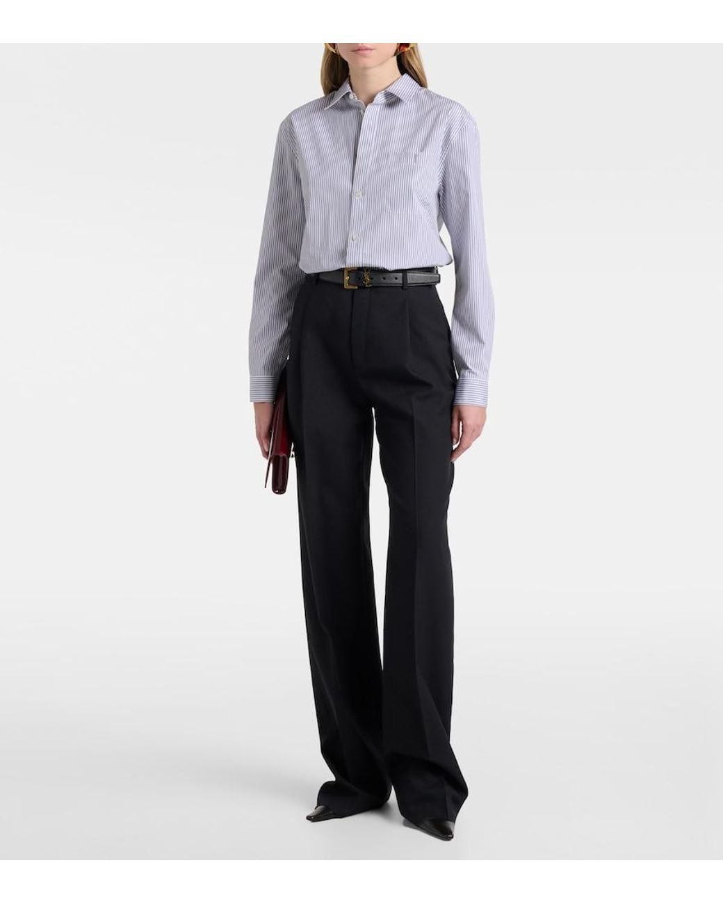 Saint Laurent Blue Striped Cotton Poplin Shirt