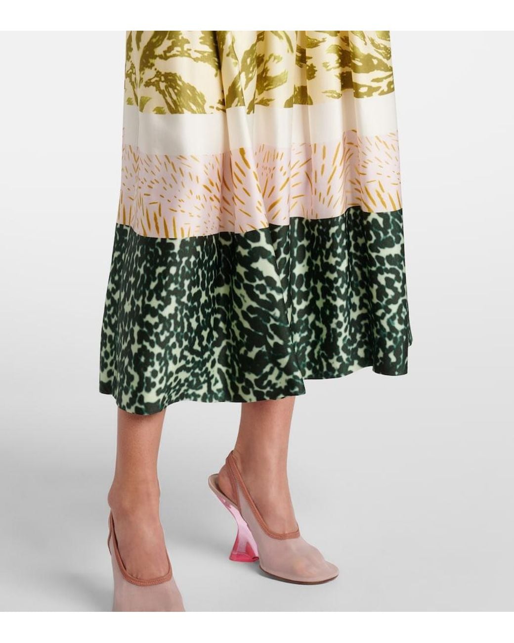 Dries Van Noten Metallic Printed Satin Midi Skirt