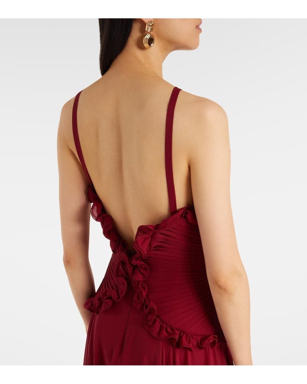 Elie Saab Red Ruffled Silk Georgette Gown