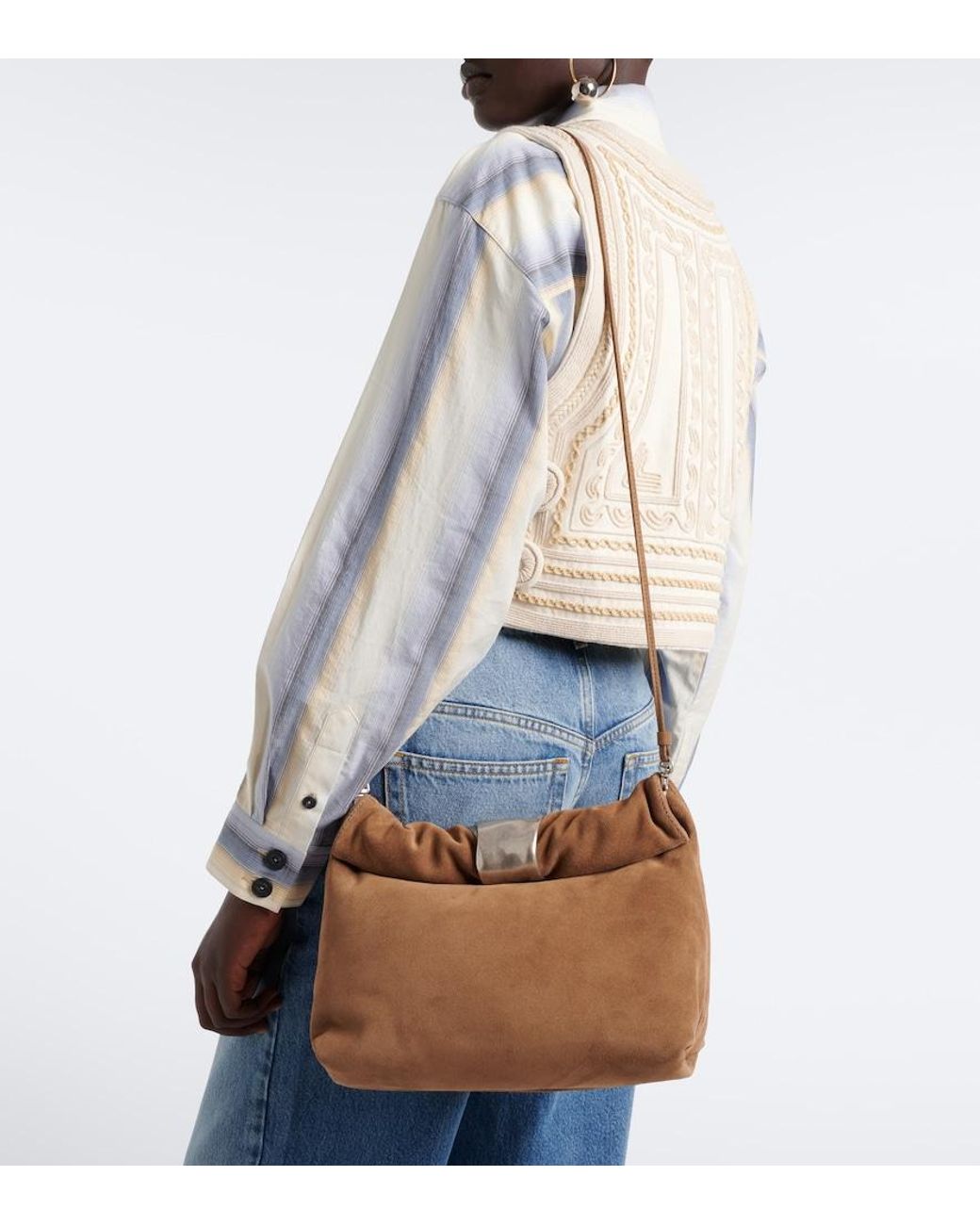 Staud Brown Puff Small Suede Clutch