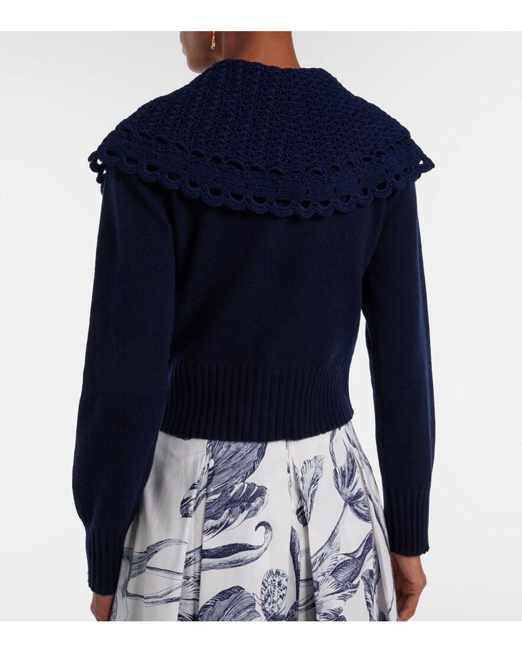 Erdem Blue Crochet-Trimmed Wool-Blend Cardigan