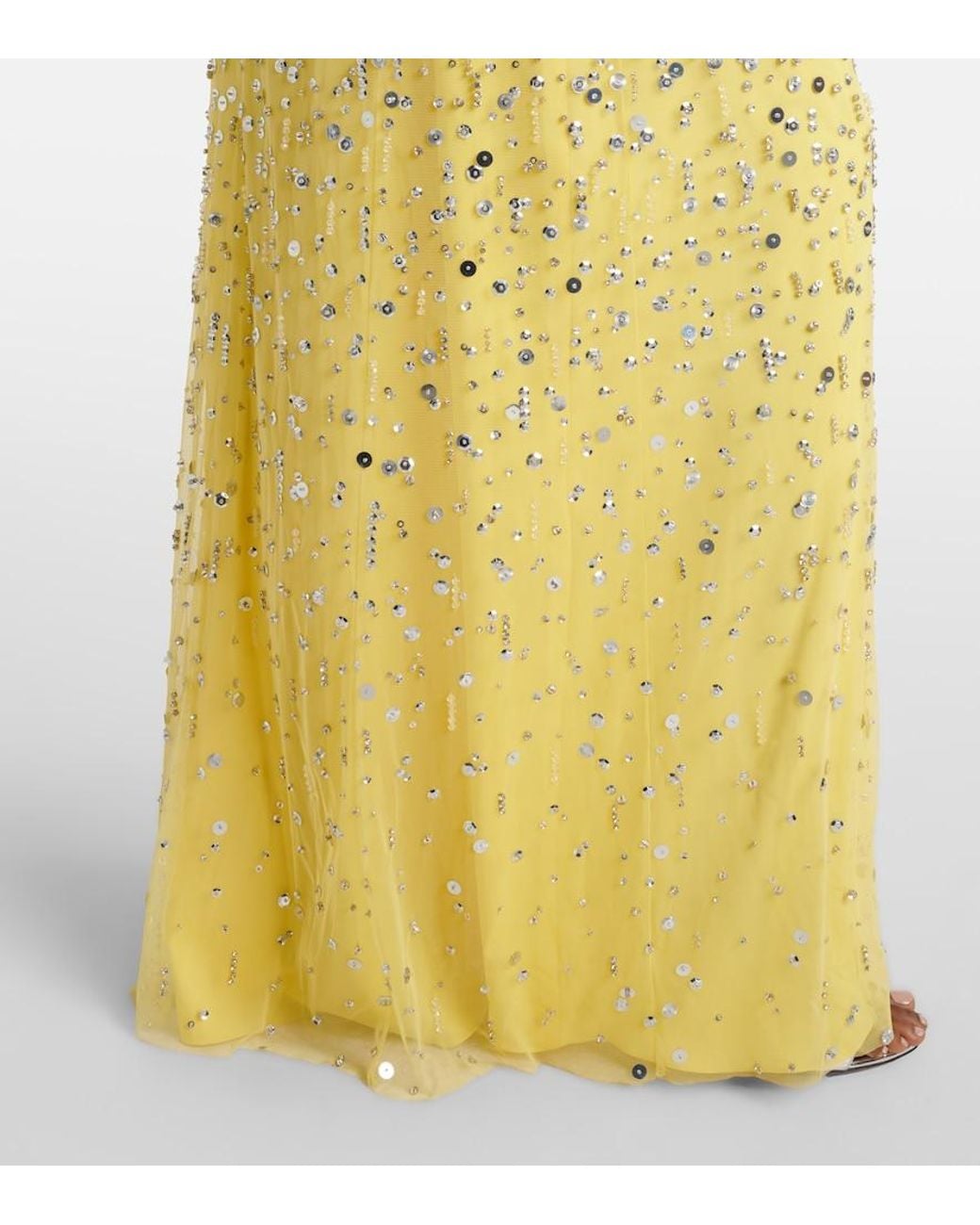 Jenny Packham Yellow Crystal Drop Beaded Gown