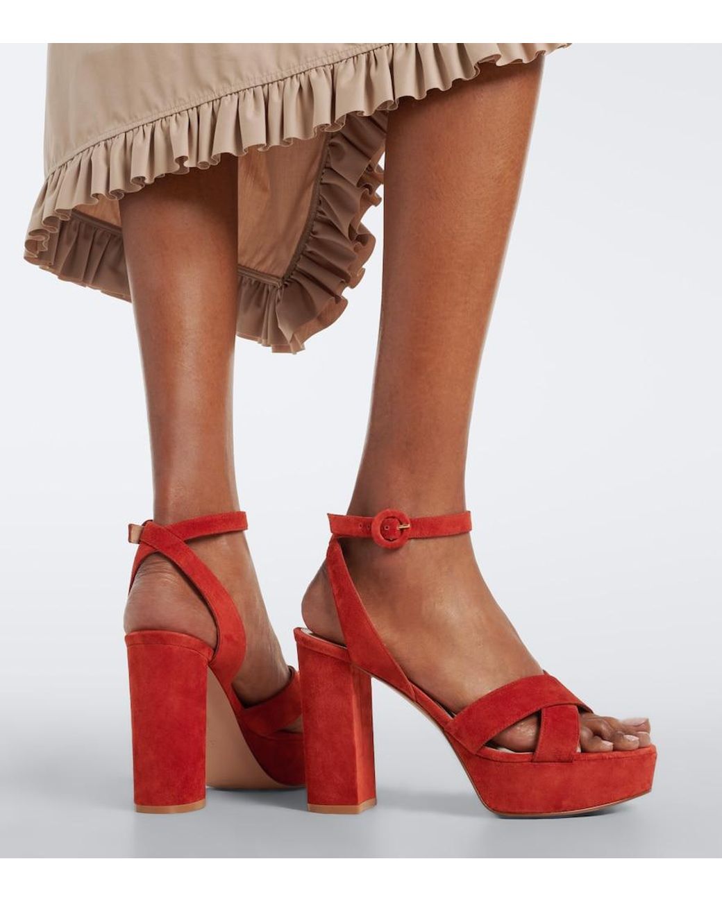 Gianvito Rossi Red Sabrina Suede Platform Sandals