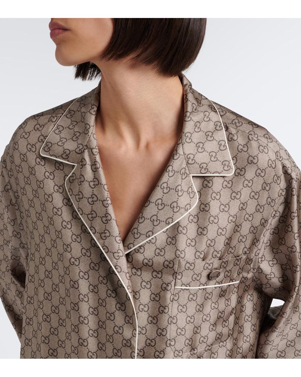 Gucci Brown Gg Silk Twill Pajama Shirt