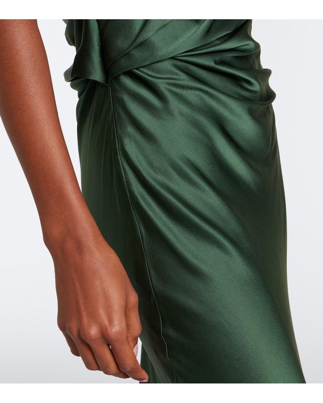 The Sei Green Draped One-Shoulder Silk Satin Gown