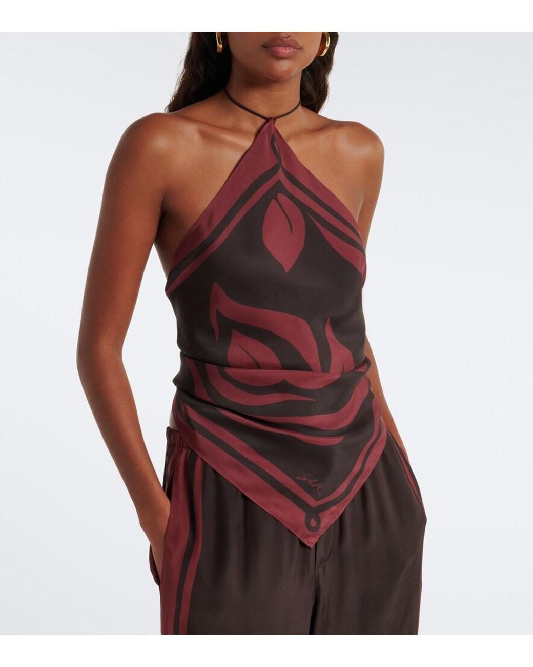 Sir Red Printed Silk Satin Scarf Top