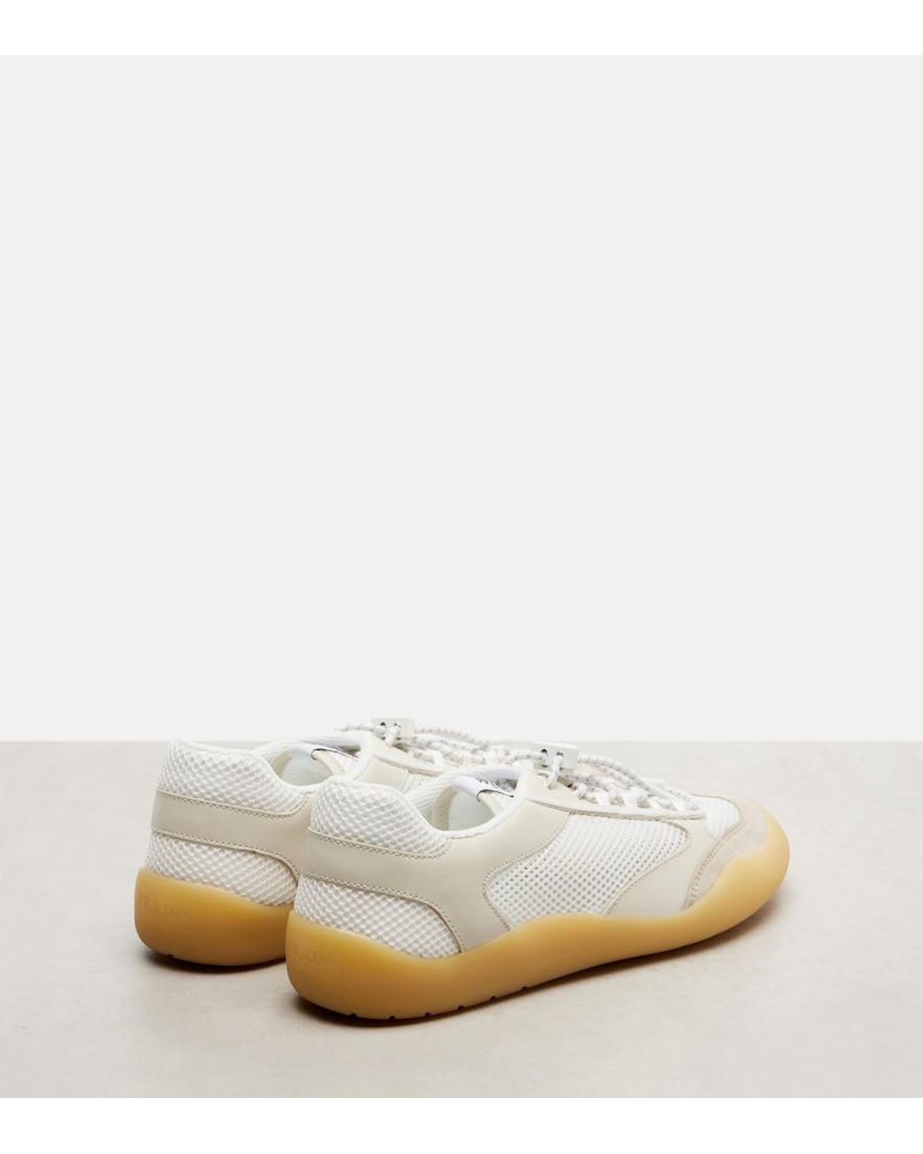 Prada White Speedrock Leather-Trimmed Sneakers