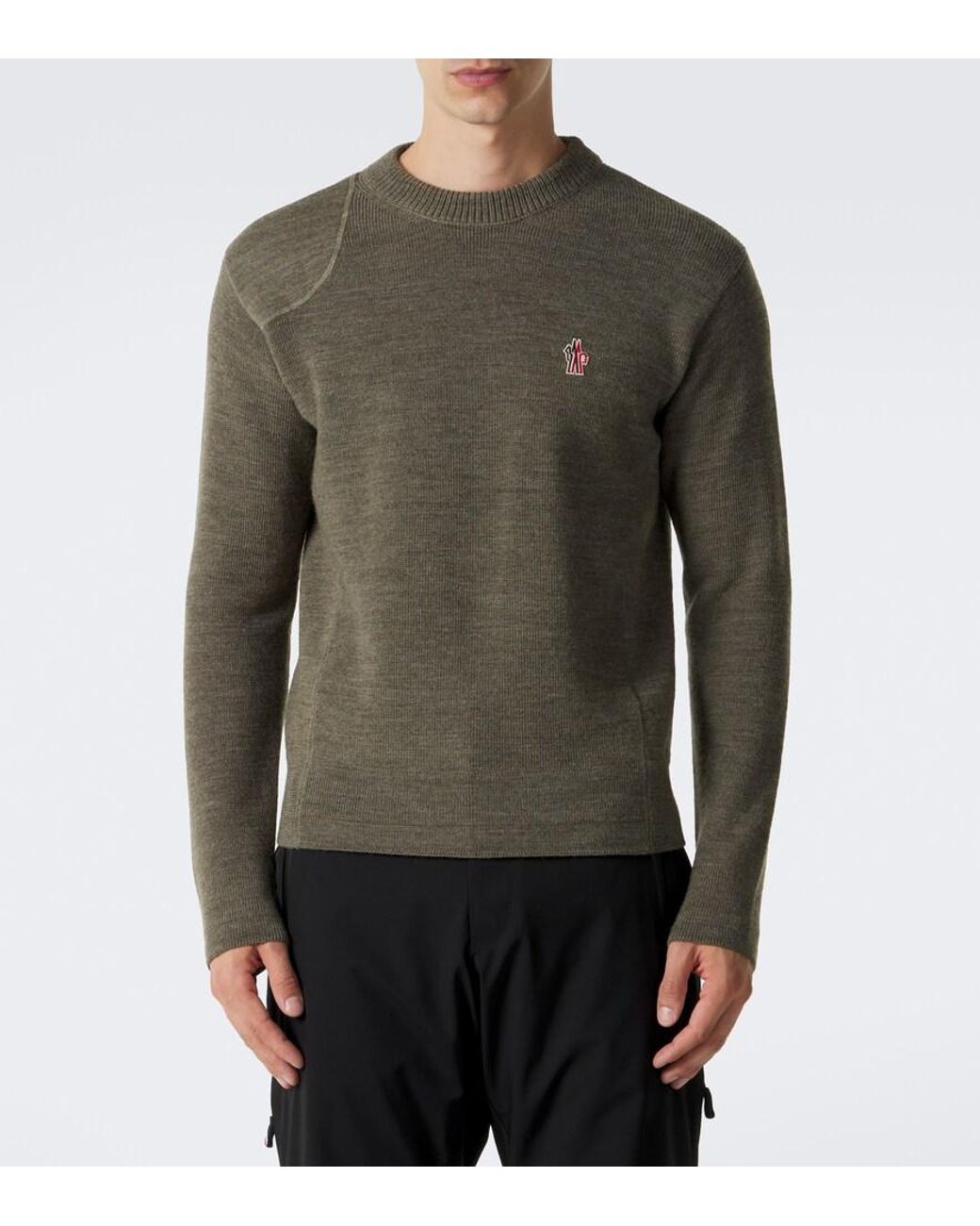 Moncler Green Logo Virgin Wool Sweater for men