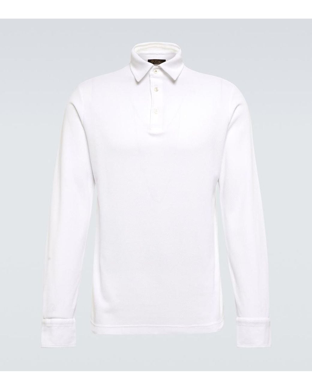 Loro Piana White Cotton Long-Sleeved Polo Sweater for men