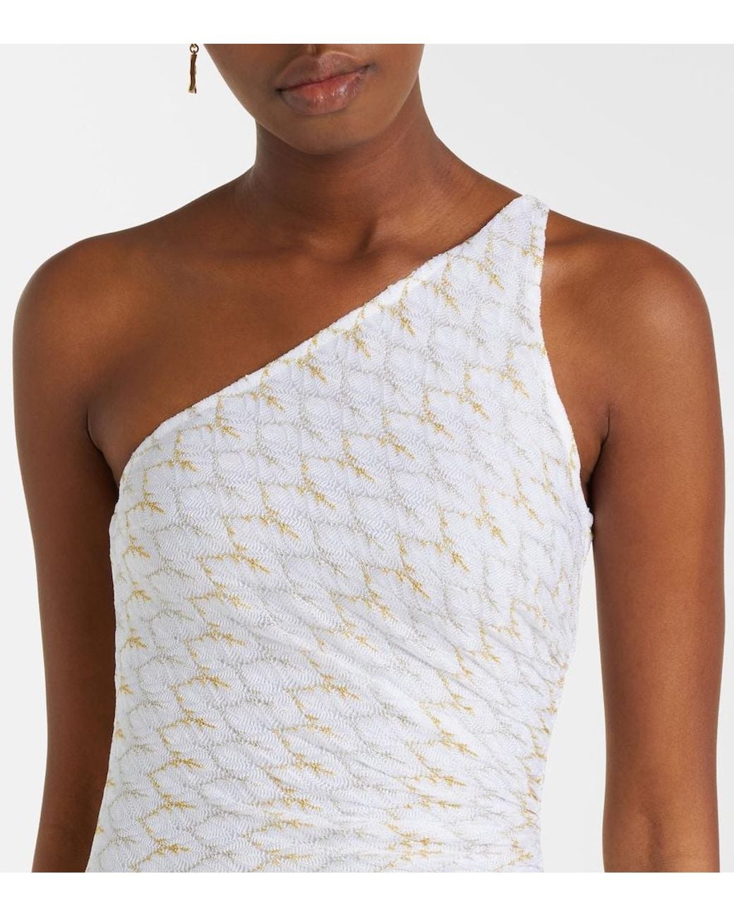 Missoni White Lame One-Shoulder Maxi Dress