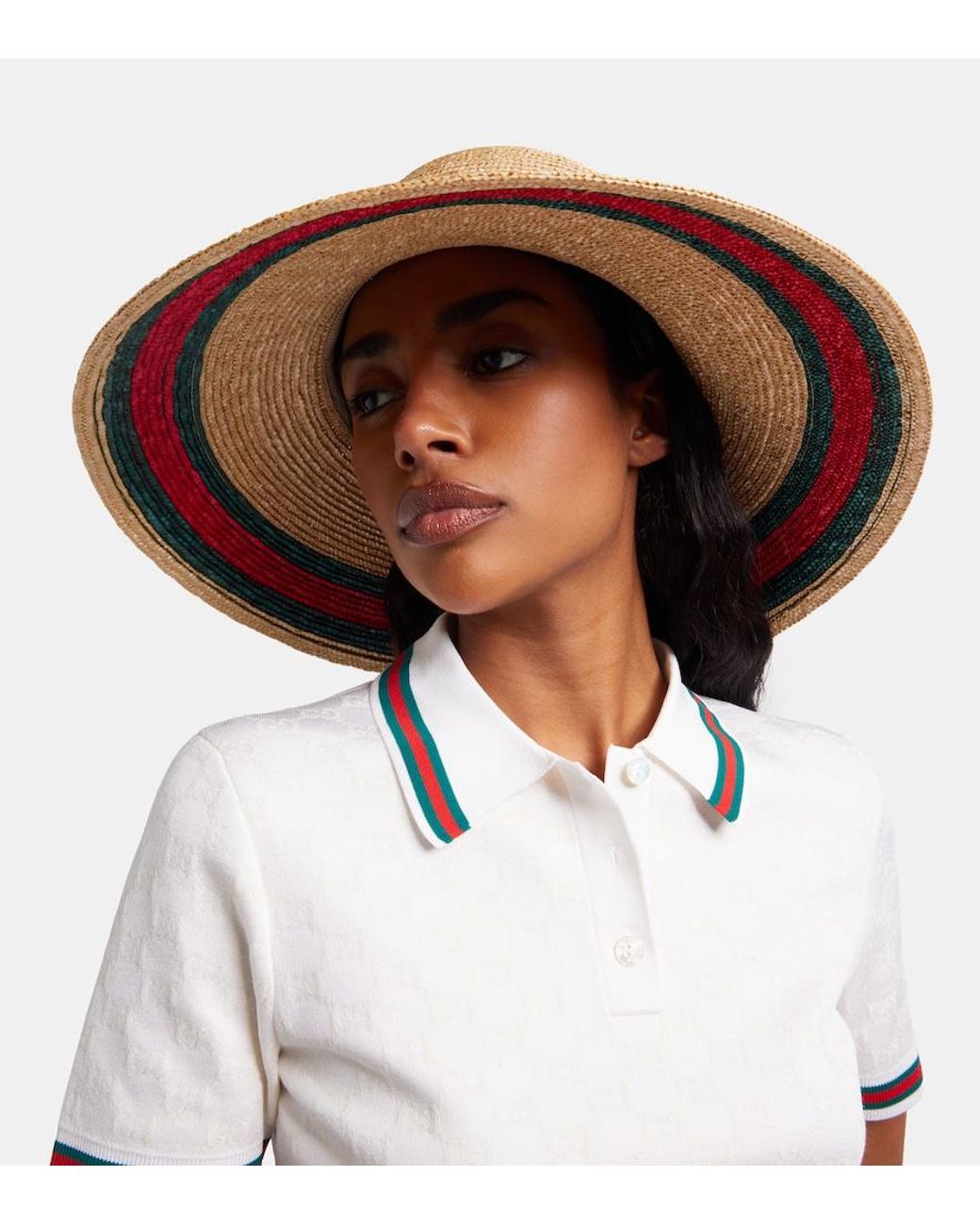 Gucci Natural Web Stripe Woven Sun Hat