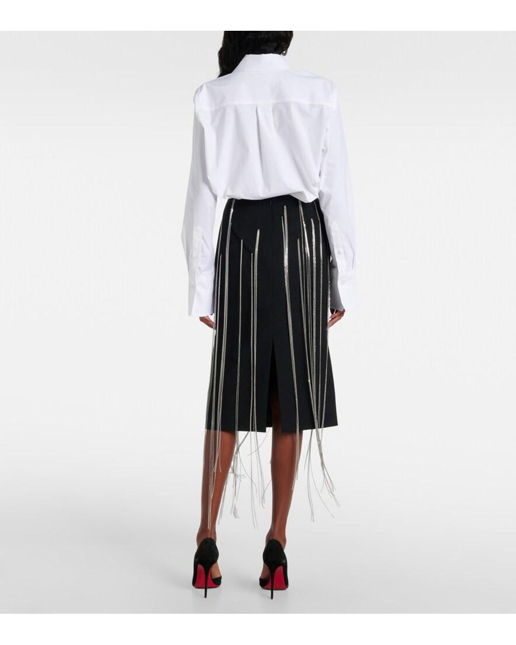 Victoria Beckham Black Chain-Detail Midi Skirt