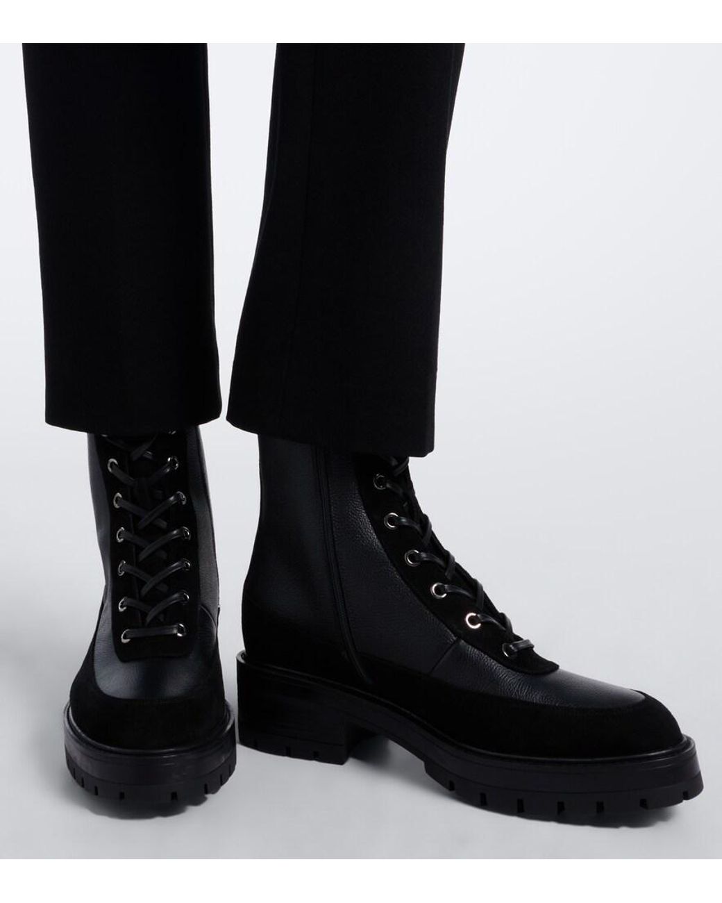 Aquazzura Black Very Cortina Leather Lace-Up Boots