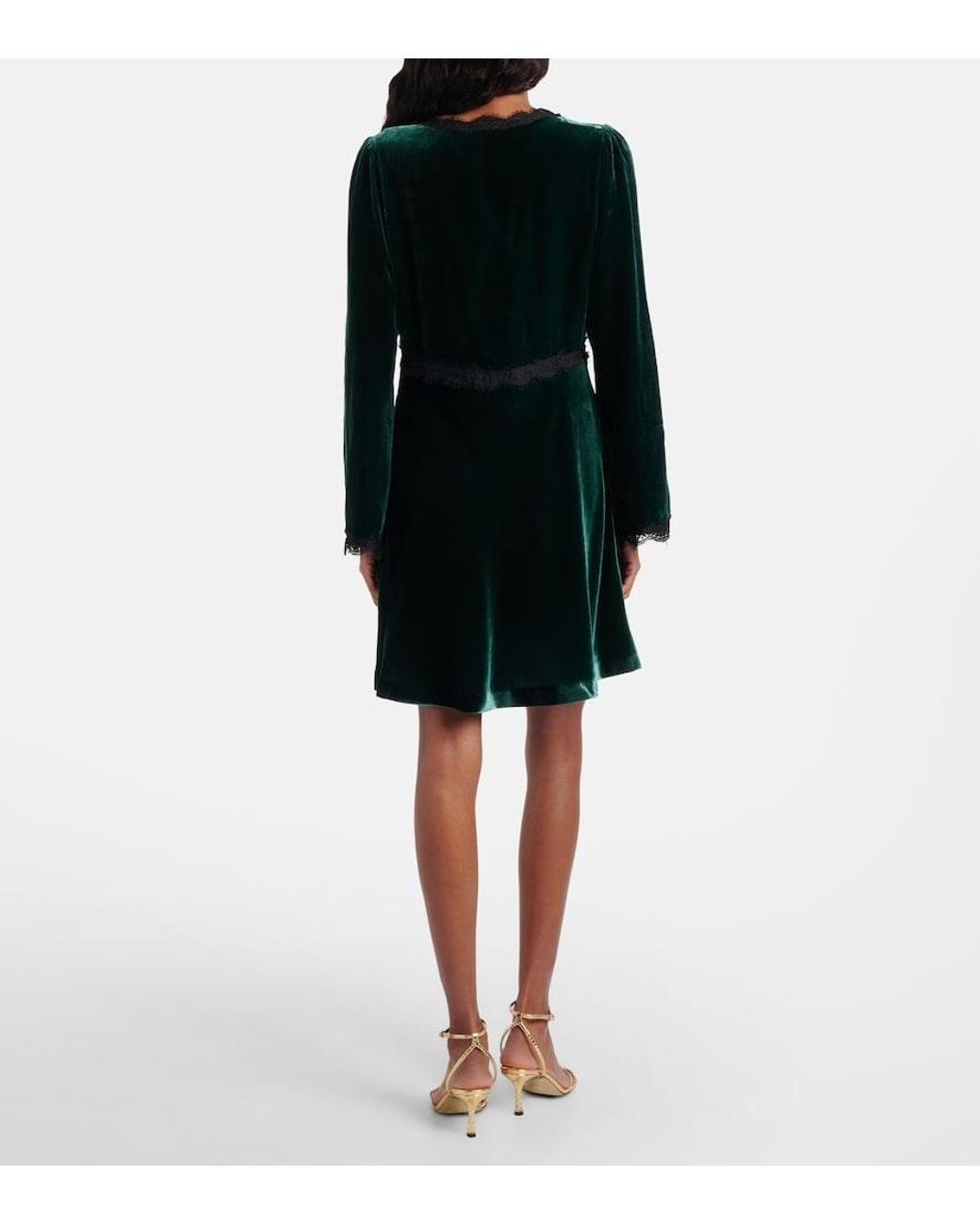 Rixo Black Macie Lace-Trimmed Velvet Minidress