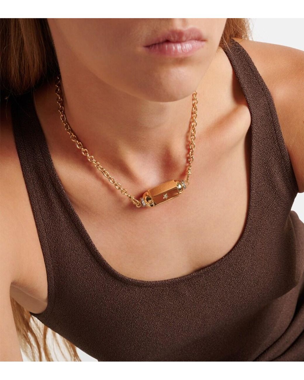 Marie Lichtenberg Metallic Jumbo 18Kt Pendant Necklace With Diamonds