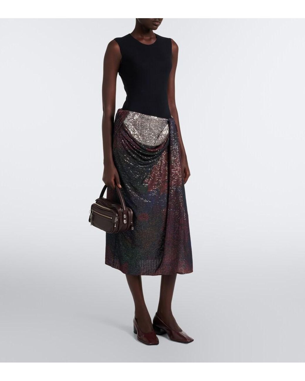 Maison Margiela Multicolor Draped Printed Sequined Midi Skirt