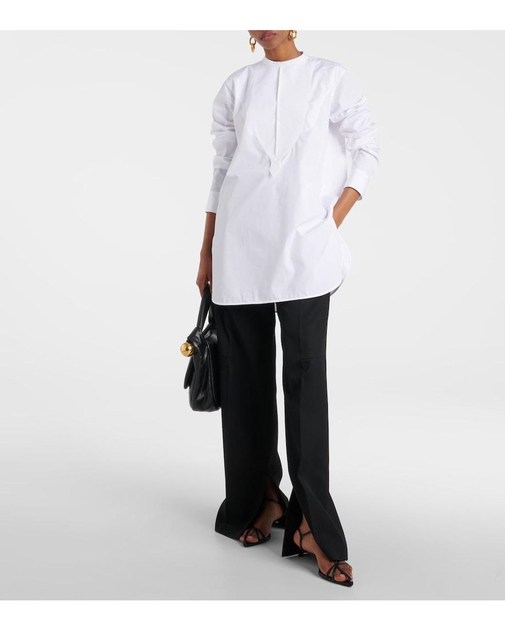 Jil Sander White Embroidered Cotton Poplin Blouse