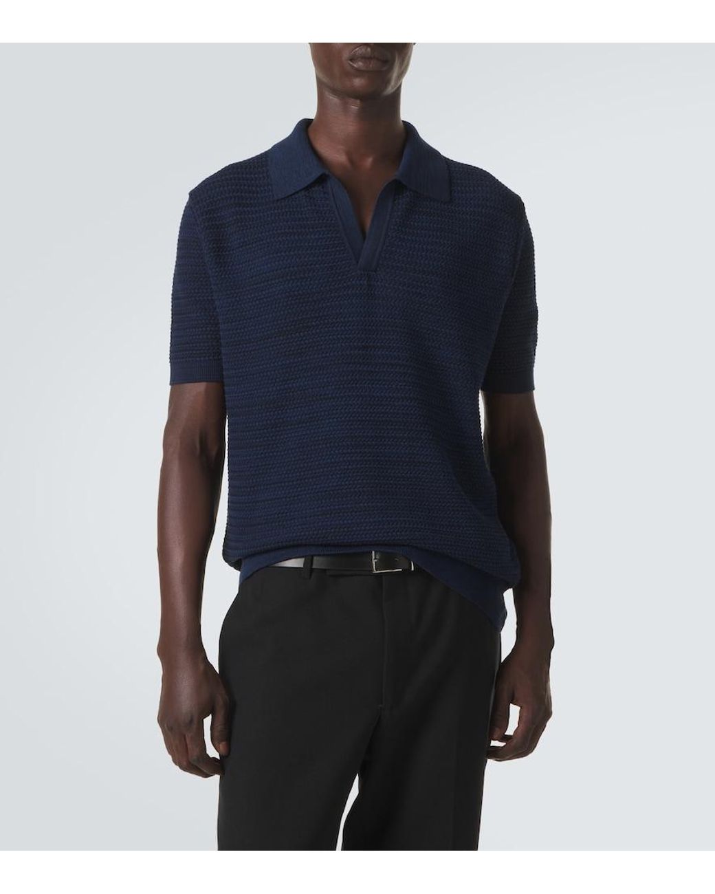 Etro Blue Cotton Polo Sweater for men