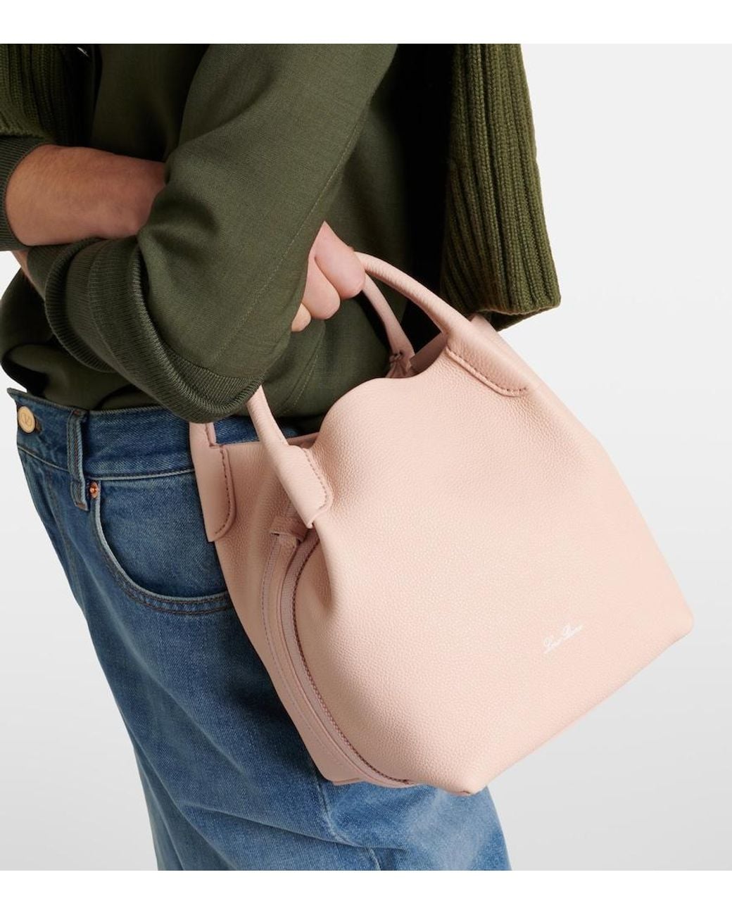 Loro Piana Natural Bale Small Leather Tote Bag