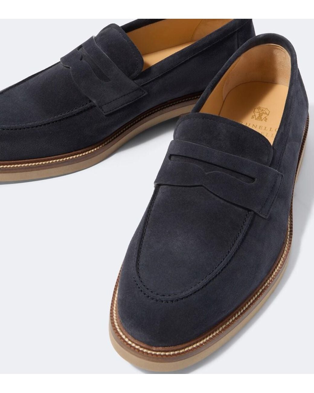 Brunello Cucinelli Blue Suede Penny Loafers for men