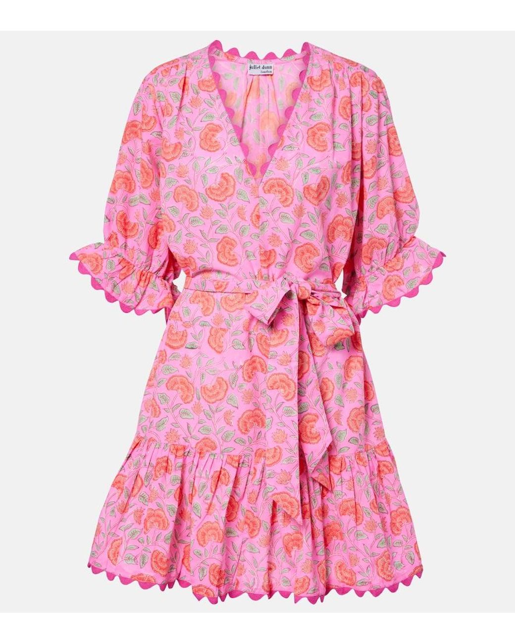 Juliet Dunn Pink Floral Scalloped Cotton Minidress