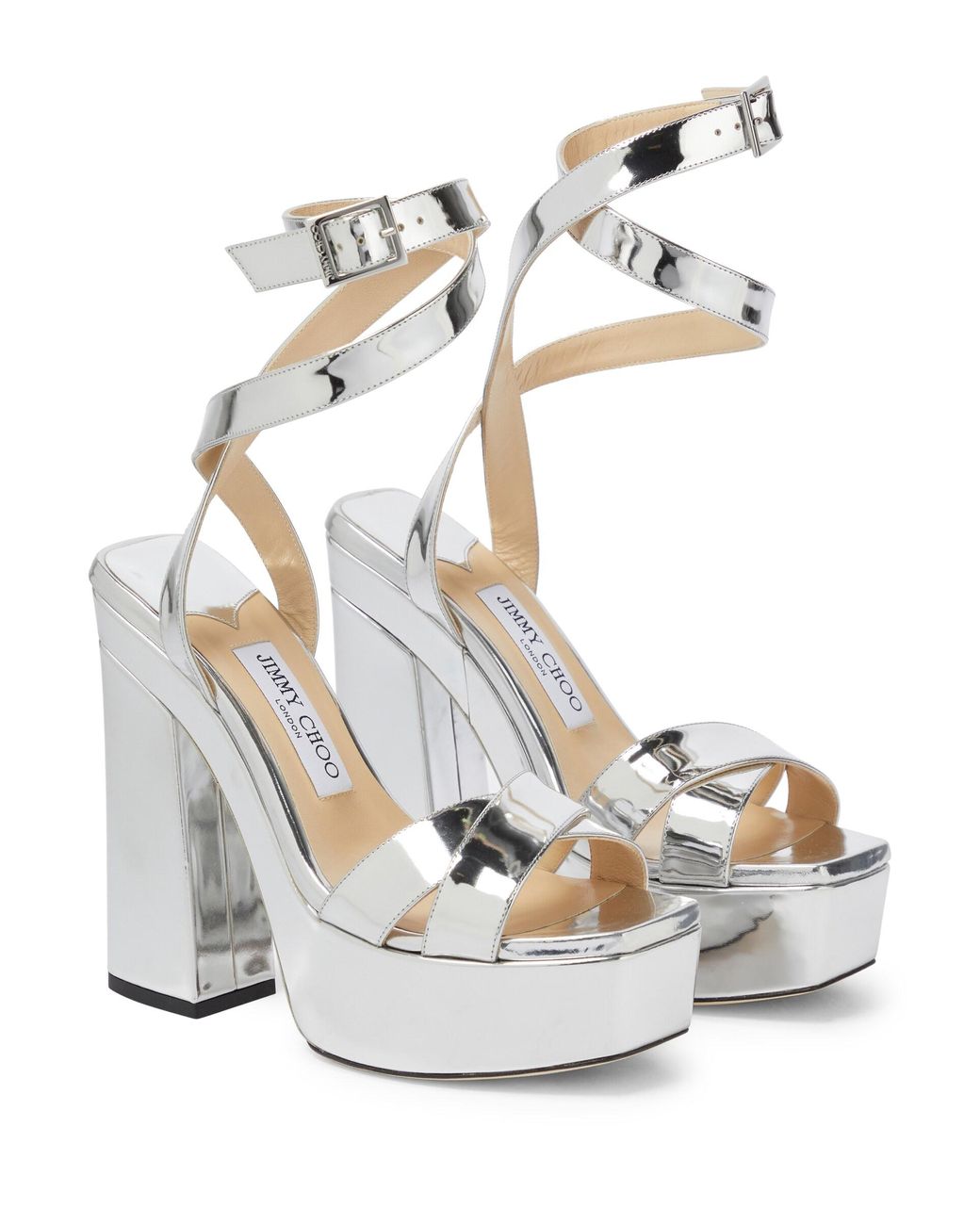 Jimmy Choo Gaia 140 Leather Platform Sandals in Silver (White) | Lyst