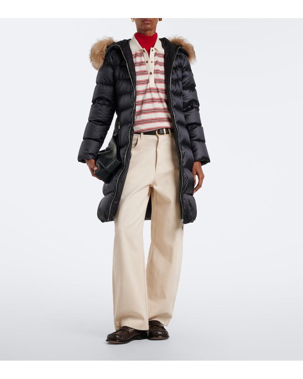 Moncler Black Leersies Shearling-Trimmed Down Coat