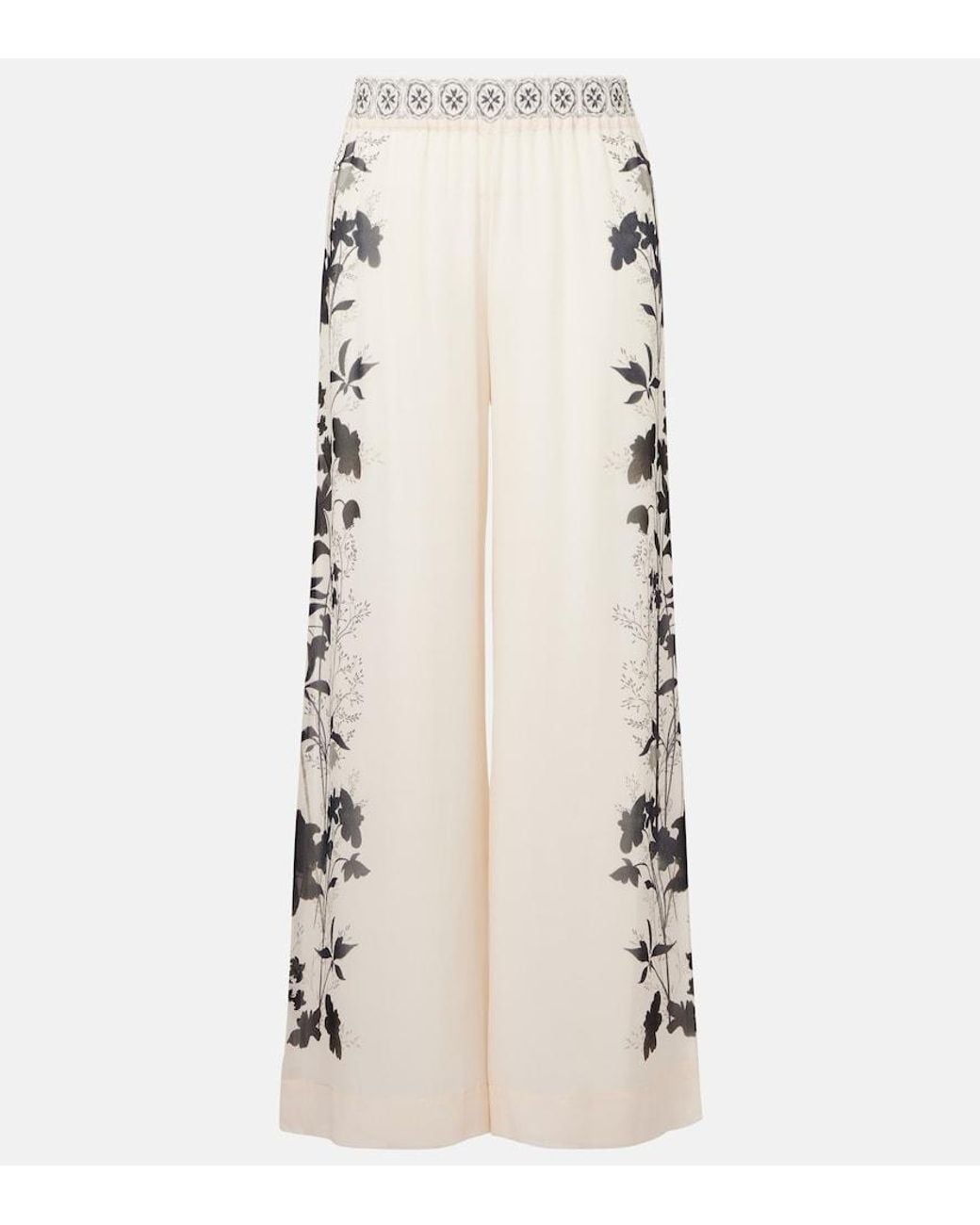 LaDoubleJ Natural Printed Silk Palazzo Pants