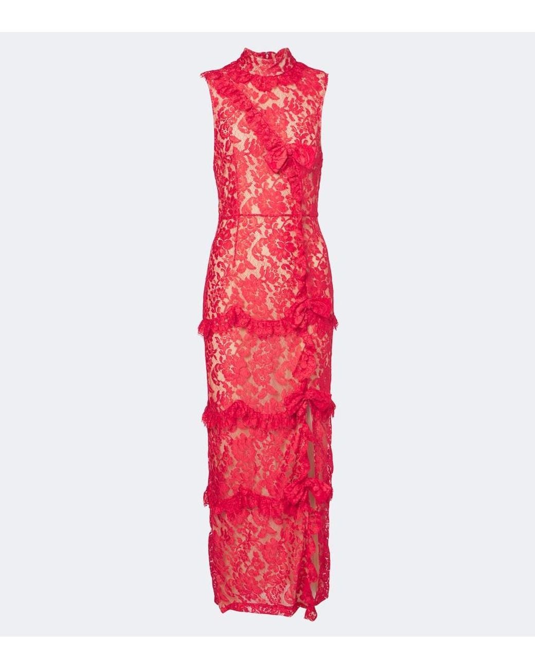 Alessandra Rich Bow-Detail Tiered Lace Cocktail Dress