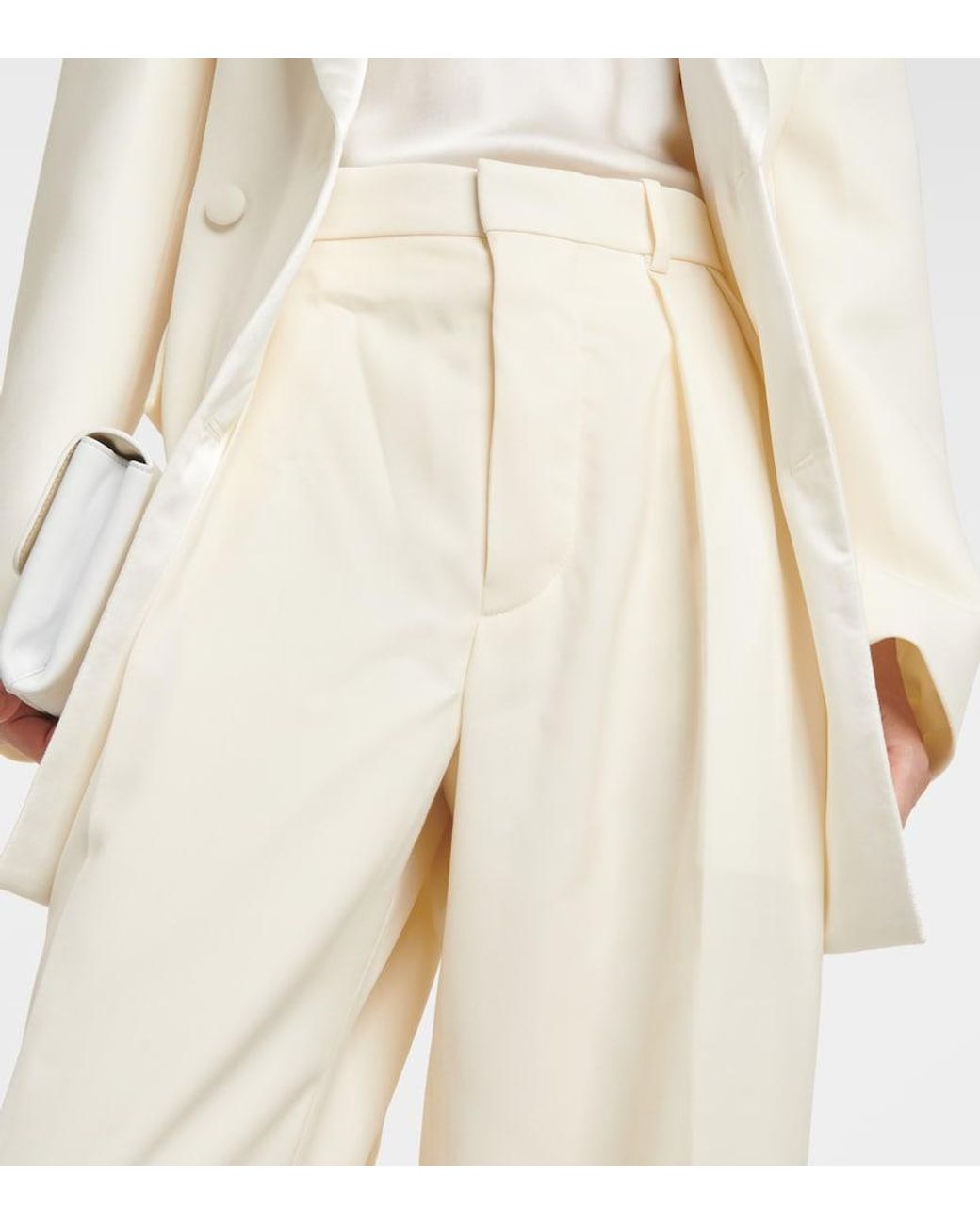 Wardrobe NYC Natural High-Rise Wool Wide-Leg Pants